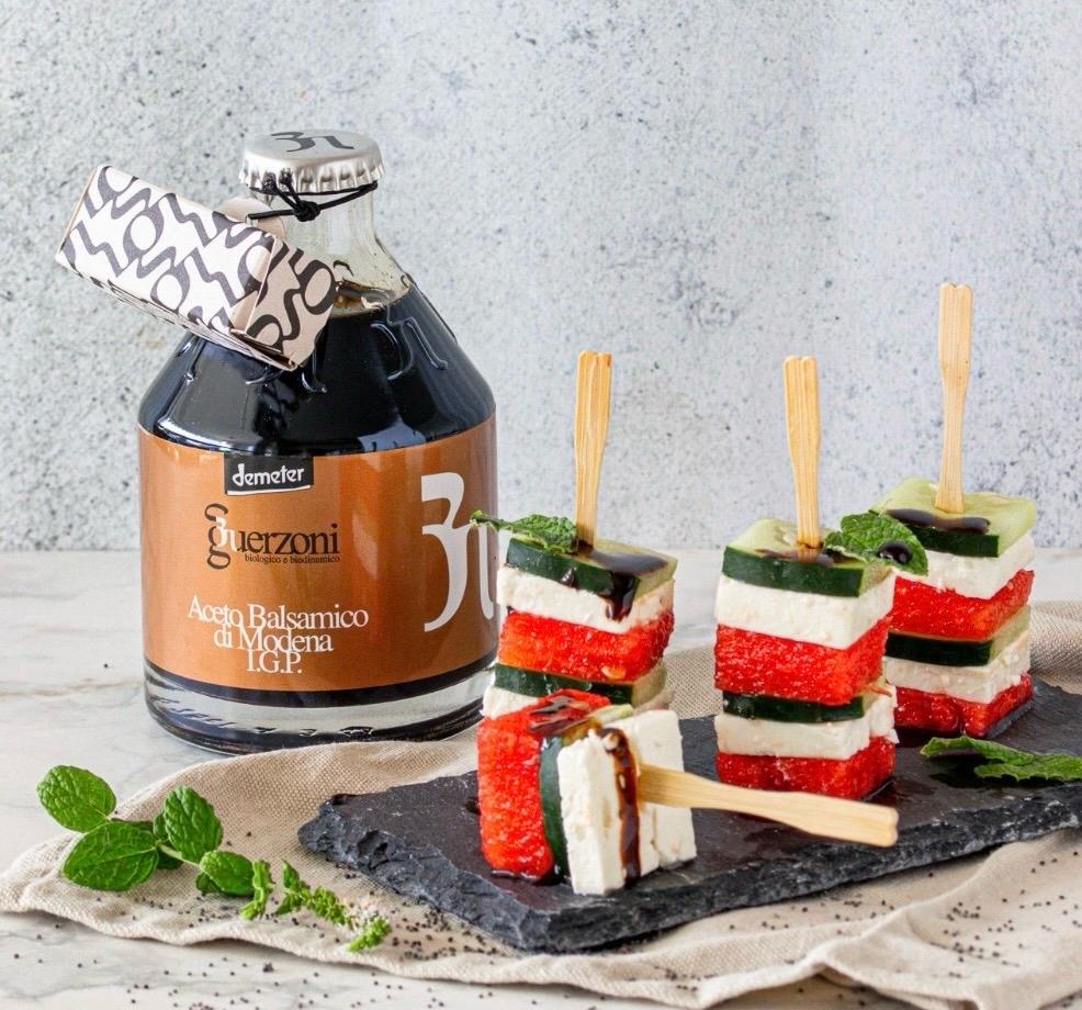 Cucumber, Feta & Watermelon Skewers with Guerzoni Balsamic Vinegar